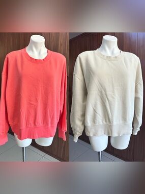 TWO Old Navy Oversized Crewneck Sweatshirts in Coral and Cream XXL